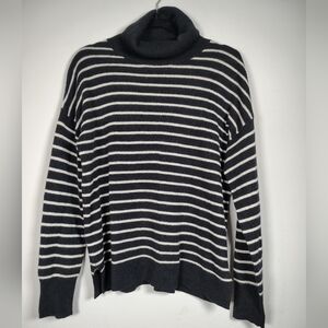 Halogen 100% Cashmere Black and White Striped Turtleneck Sweater Size Medium